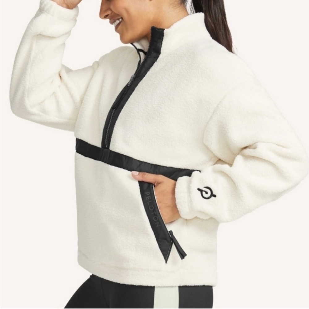 Peloton Cream and Black Fleece Half-Zip Pullover